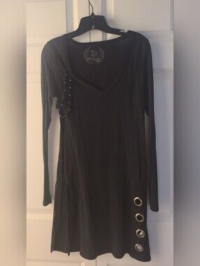 🖤 Treasure Rock Y2K Black Studded Grommet Mini Dress Size Small  Offers Welcome